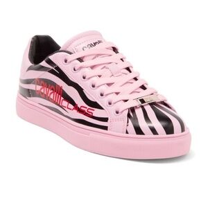 Roberto Cavalli Class pink black zebra trainer sneaker lace up size 39 9 shoe